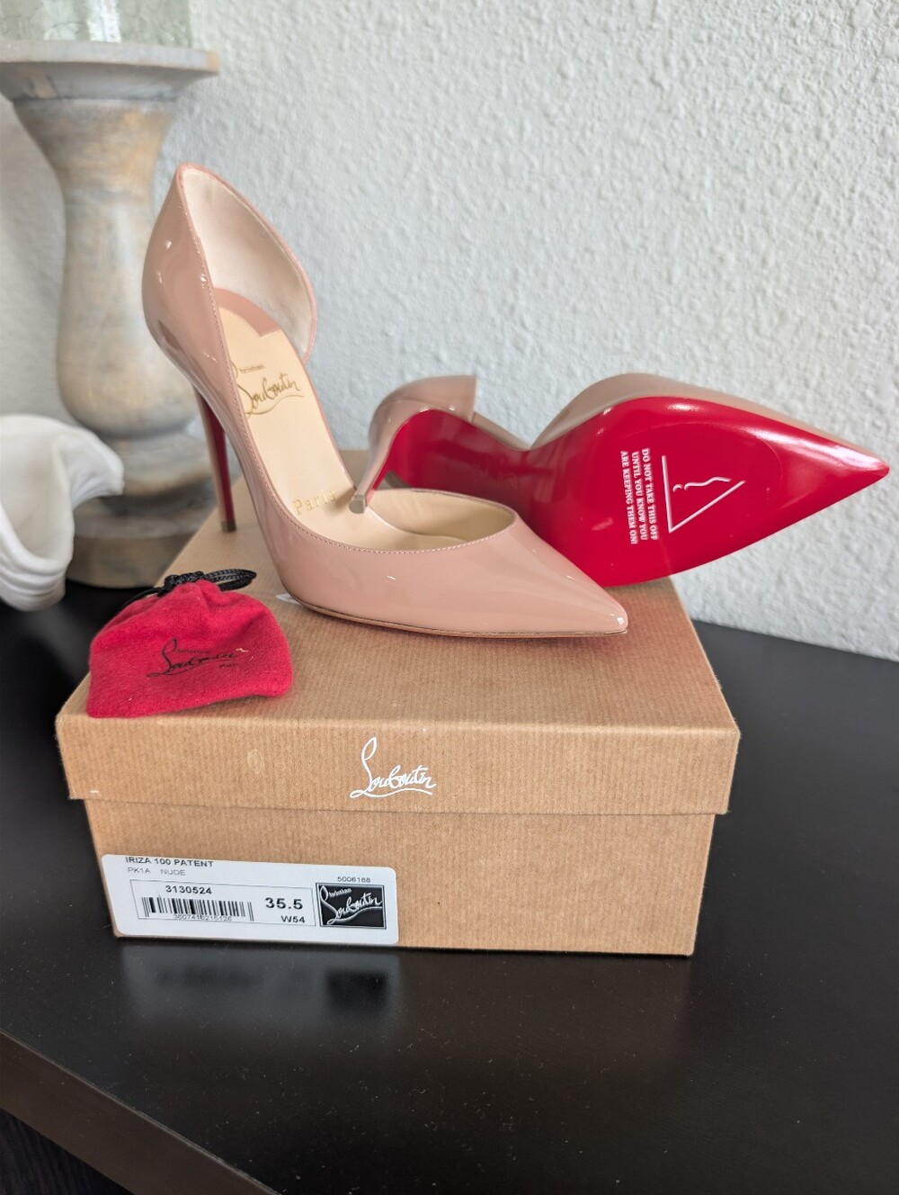 Christian Louboutin Blush Patent Pointed-Toe Pumps with Red Sole